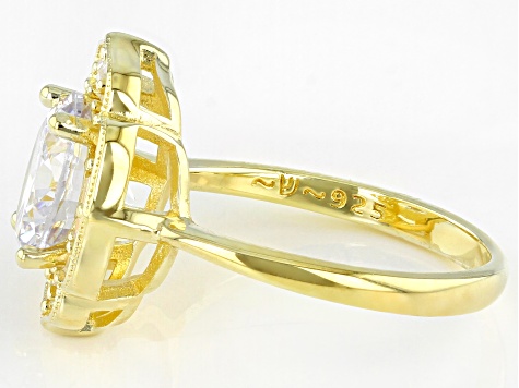 White Cubic Zirconia 18k Yellow Gold Over Silver Ring