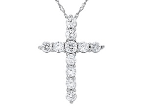 White Cubic Zirconia Rhodium Over Sterling Silver Cross Pendant with Chain (1.63ctw DEW)