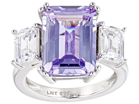 Purple and White Cubic Zirconia Rhodium Over Silver Ring. (10.90ctw DEW)