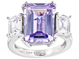 Purple and White Cubic Zirconia Rhodium Over Silver Ring. (10.90ctw DEW)