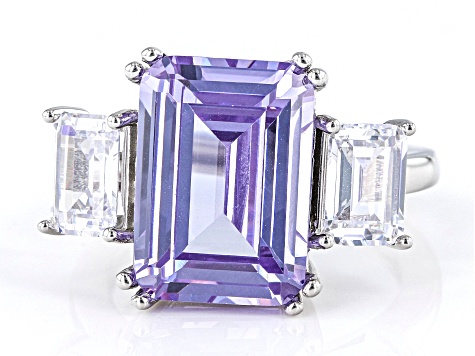 Purple and White Cubic Zirconia Rhodium Over Silver Ring. (10.90ctw DEW)