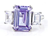 Purple and White Cubic Zirconia Rhodium Over Silver Ring. (10.90ctw DEW)