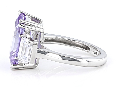 Purple and White Cubic Zirconia Rhodium Over Silver Ring. (10.90ctw DEW)