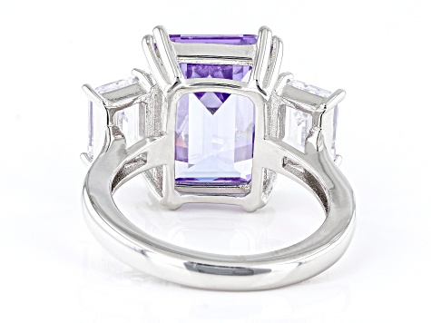 Purple and White Cubic Zirconia Rhodium Over Silver Ring. (10.90ctw DEW)