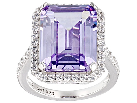 Purple and White Cubic Zirconium Rhodium Over Silver Ring. (15.20ctw DEW)
