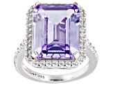 Purple and White Cubic Zirconium Rhodium Over Silver Ring. (15.20ctw DEW)