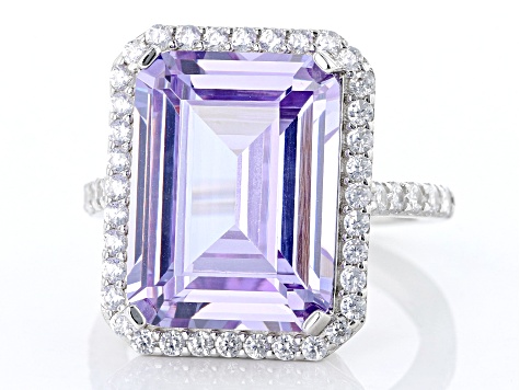 Purple and White Cubic Zirconium Rhodium Over Silver Ring. (15.20ctw DEW)
