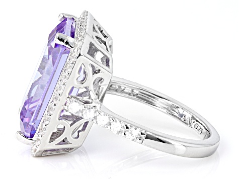 Purple and White Cubic Zirconium Rhodium Over Silver Ring. (15.20ctw DEW)