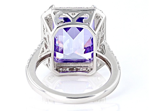 Purple and White Cubic Zirconium Rhodium Over Silver Ring. (15.20ctw DEW)
