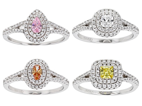 Multicolor Cubic Zirconia Rhodium Over Sterling Silver Rings Set of 4 3.90ctw