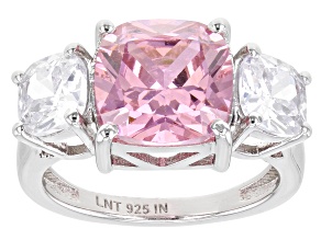 Pink And White Cubic Zirconia Rhodium Over Sterling Silver Ring 10.30ctw