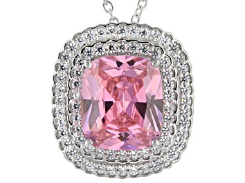 Picture of Pink And White Cubic Zirconia Rhodium Over Sterling Silver Pendant With Chain 17.87ctw