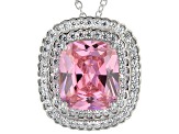 Pink And White Cubic Zirconia Rhodium Over Sterling Silver Pendant With Chain 17.87ctw