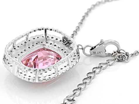 Pink And White Cubic Zirconia Rhodium Over Sterling Silver Pendant With Chain 17.87ctw