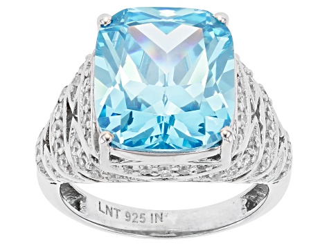 Blue And White Cubic Zirconia Rhodium Over Sterling Silver Ring 15.25ctw