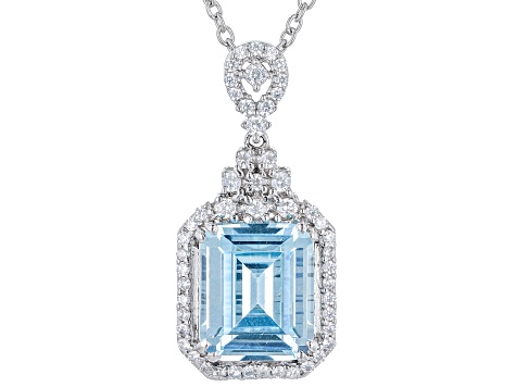 Blue And White Cubic Zirconia Rhodium Over Sterling Silver Pendant With Chain 10.24ctw - DOB659 - Vimarsana News
