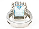 Blue And White Cubic Zirconia Rhodium Over Sterling Silver Ring 12.18ctw