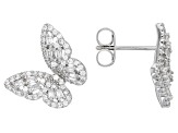 White Cubic Zirconia Rhodium Over Sterling Silver Butterfly Earrings 1.71ctw