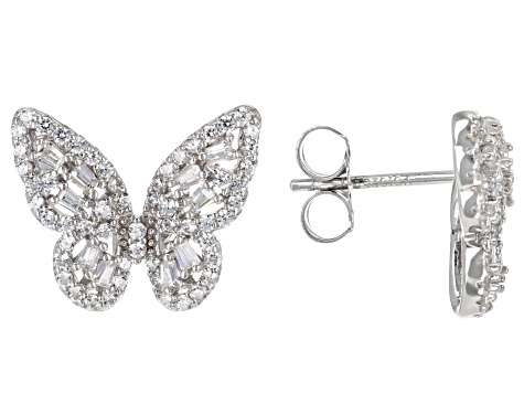 White Cubic Zirconia Rhodium Over Sterling Silver Butterfly Earrings 1.71ctw
