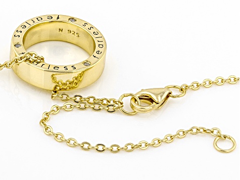 White Cubic Zirconia Rhodium And 18k Yellow Gold Over Sterling Silver "Fearless" Pendant With Chain