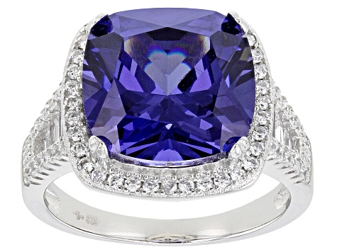 Bella Luce® Tanzanite and White Diamond Simulants Rhodium Over Silver Ring 11.37ctw