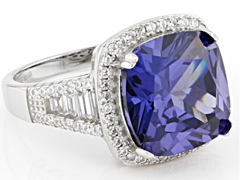 Bella Luce® Tanzanite and White Diamond Simulants Rhodium Over 