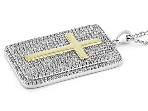 White Cubic Zirconia Rhodium Over Sterling Silver Dog Tag Pendant With Chain 6.01ctw