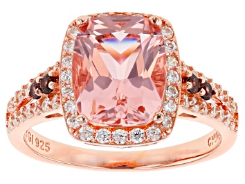Picture of Morganite Simulant, Brown, And White Cubic Zirconia 18K Rose Gold Over Sterling Silver Ring
