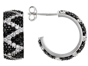Black Spinel and White Diamond Simulants Rhodium Over Silver Earrings 5.18ctw