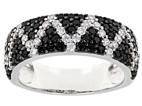 Black Spinel and White Diamond Simulant Rhodium Over Silver Ring 2.47ctw