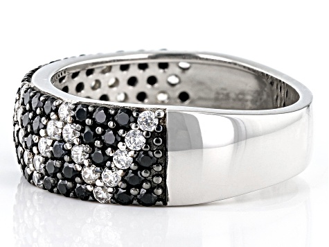Black Spinel and White Diamond Simulant Rhodium Over Silver Ring 2.47ctw