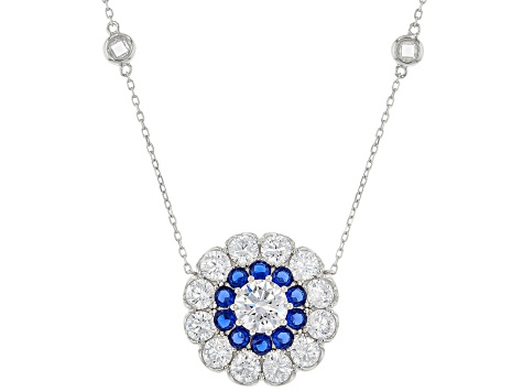Blue Lab Created Spinel And White Cubic Zirconia Rhodium Over Sterling Silver Necklace