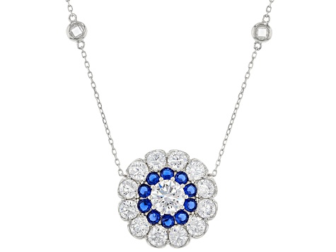 Blue Lab Created Spinel And White Cubic Zirconia Rhodium Over Sterling Silver Necklace - DOB694 - Vimarsana News