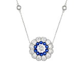 Blue Lab Created Spinel And White Cubic Zirconia Rhodium Over Sterling Silver Necklace