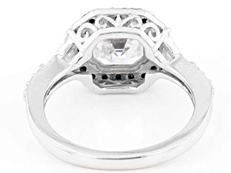 White And Black Cubic Zirconia Rhodium Over Silver Asscher Cut Ring