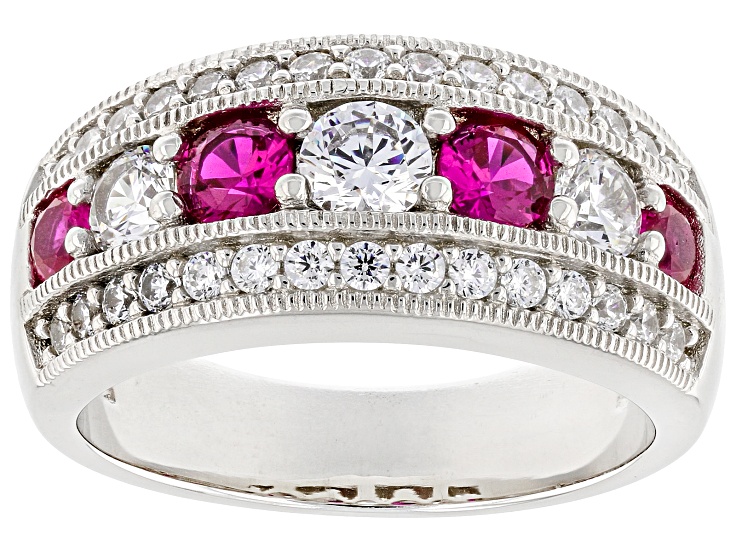 Red Lab Created Ruby And White Cubic Zirconia Platinum Over