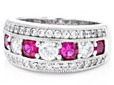 Red Lab Created Ruby And White Cubic Zirconia Platinum Over Silver Ring 1.87ctw