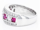 Red Lab Created Ruby And White Cubic Zirconia Platinum Over Silver Ring 1.87ctw