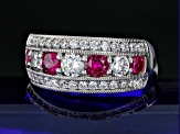 Red Lab Created Ruby And White Cubic Zirconia Platinum Over Silver Ring 1.87ctw