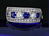 Sapphire Simulant And White Cubic Zirconia Platinum Over Silver Ring 1.87ctw