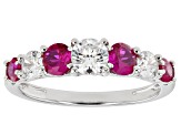 Lab Created Ruby and White Cubic Zirconia Rhodium Over Silver Ring 1.29ctw