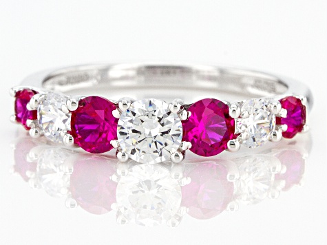 Lab Created Ruby and White Cubic Zirconia Rhodium Over Silver Ring 1.29ctw