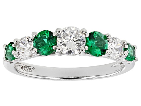 Green And White Cubic Zirconia Rhodium Over Sterling Silver Ring 1.18ctw