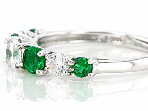 Green And White Cubic Zirconia Rhodium Over Sterling Silver Ring 1 ...