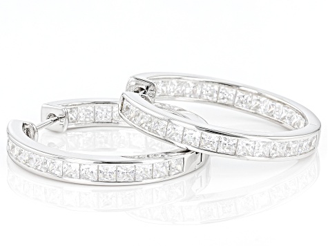 White Cubic Zirconia Rhodium Over Sterling Silver Hoop Earrings 7.00ctw