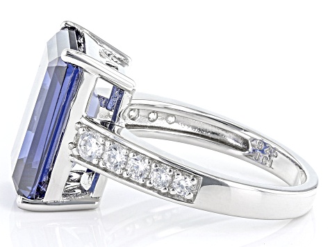 Blue And White Cubic Zirconia Platinum Over Sterling Silver Ring 12.75ctw