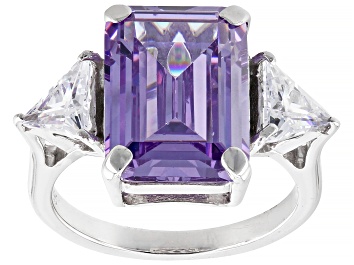 Picture of Purple And White Cubic Zirconia Rhodium Over Sterling Silver Ring 14.87ctw