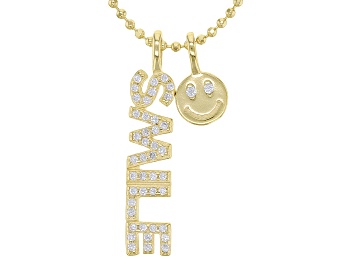 Picture of White Cubic Zirconia 18k Yellow Gold Over Sterling Silver "Smile" Pendant With Chain 0.44ctw