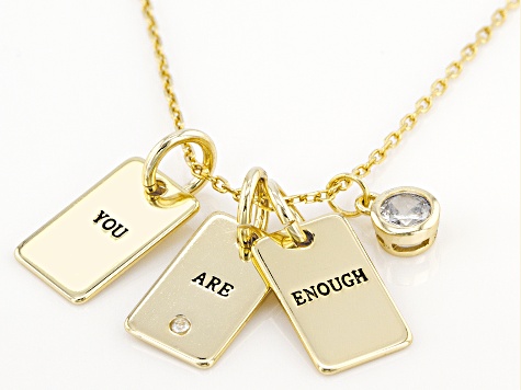 White Cubic Zirconia 18k Yellow Over Sterling Silver "You Are Enough" Pendant With Chain 0.19ctw