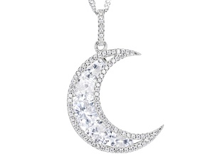 White Cubic Zirconia Rhodium Over Sterling Silver Moon Pendant With Chain 8.26ctw